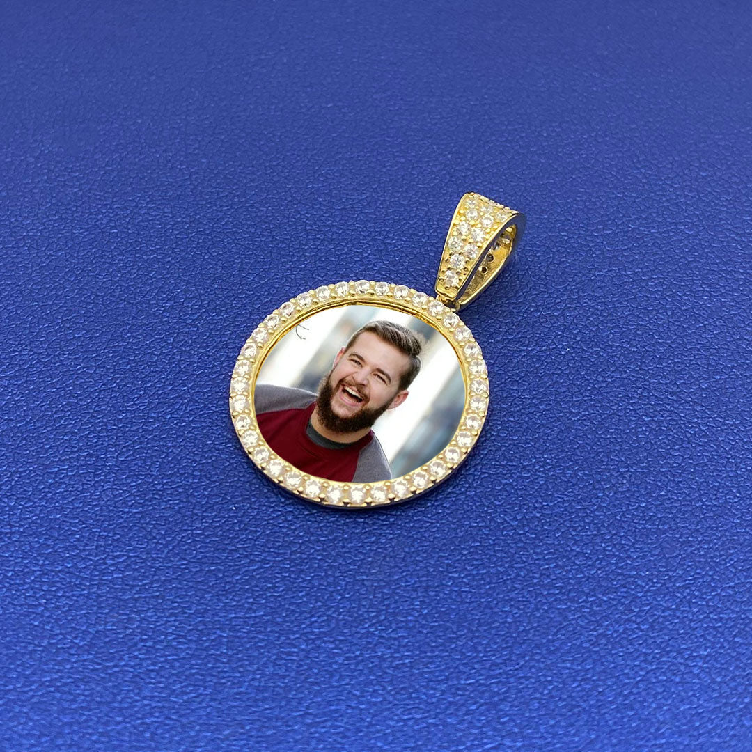 10k CZ Custom Round Picture Pendant S